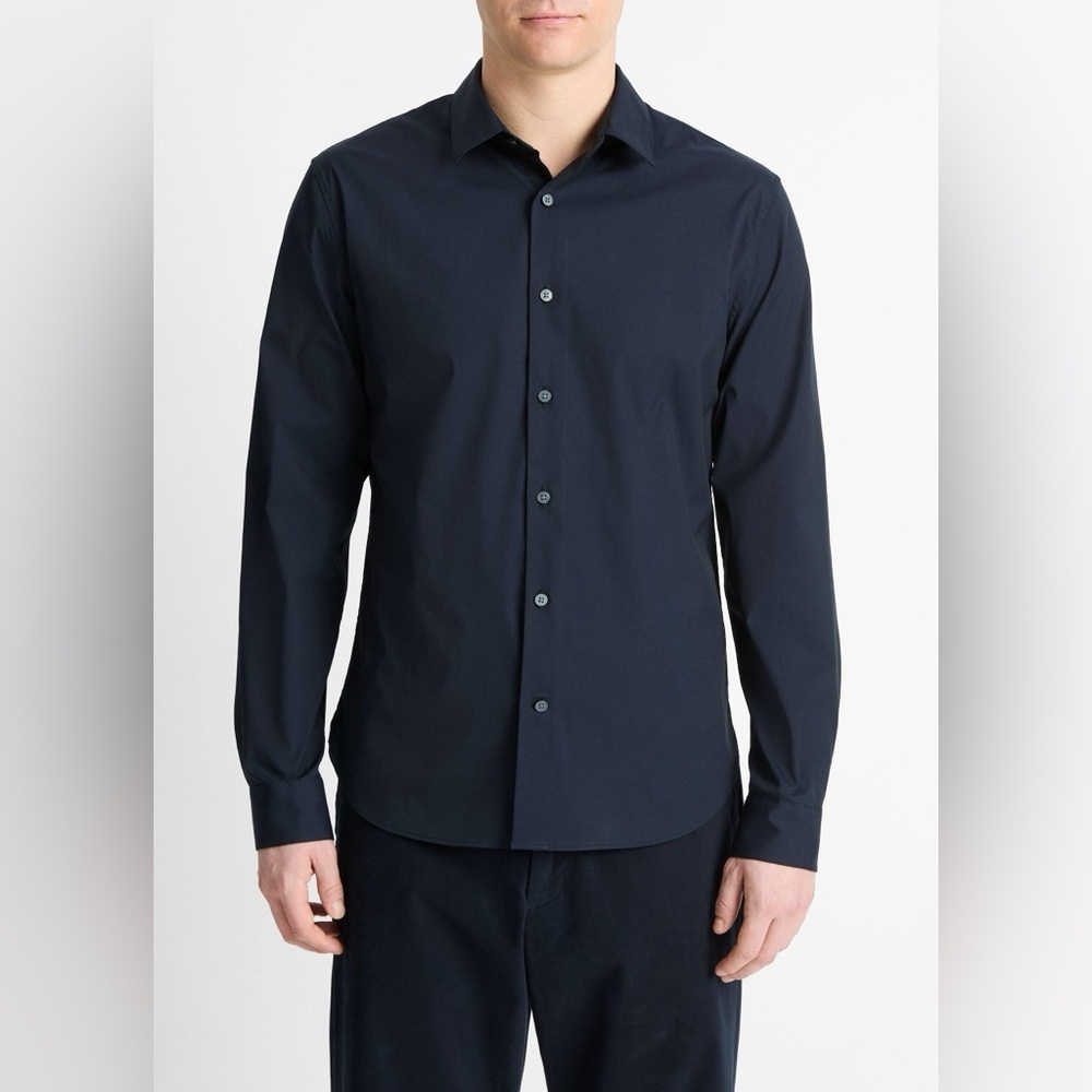 Vince Stretch Cotton Poplin Button down Shirt in Navy - Size L